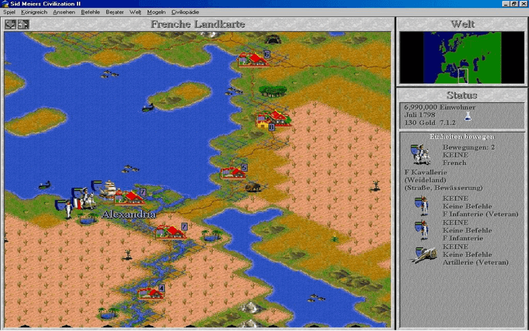 Gameplay screen of Sid Meier's Civilization II: Conflicts in Civilization (8/8)