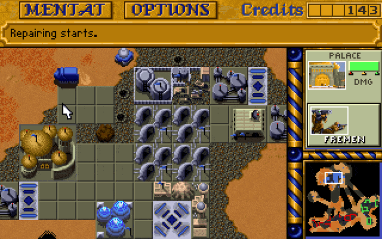 Gameplay screen of Dune II: The Building of a Dynasty (8/8)