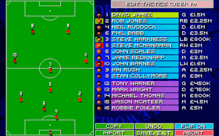 Gameplay screen of Sensible World of Soccer (6/8)