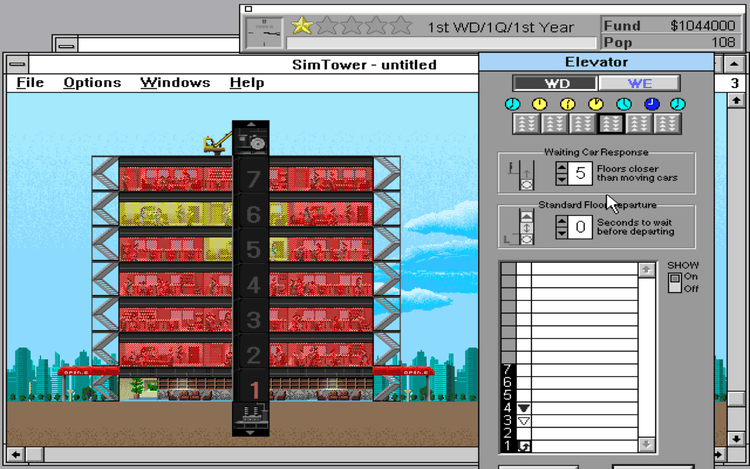 Gameplay screen of SimTower: The Vertical Empire (1/8)